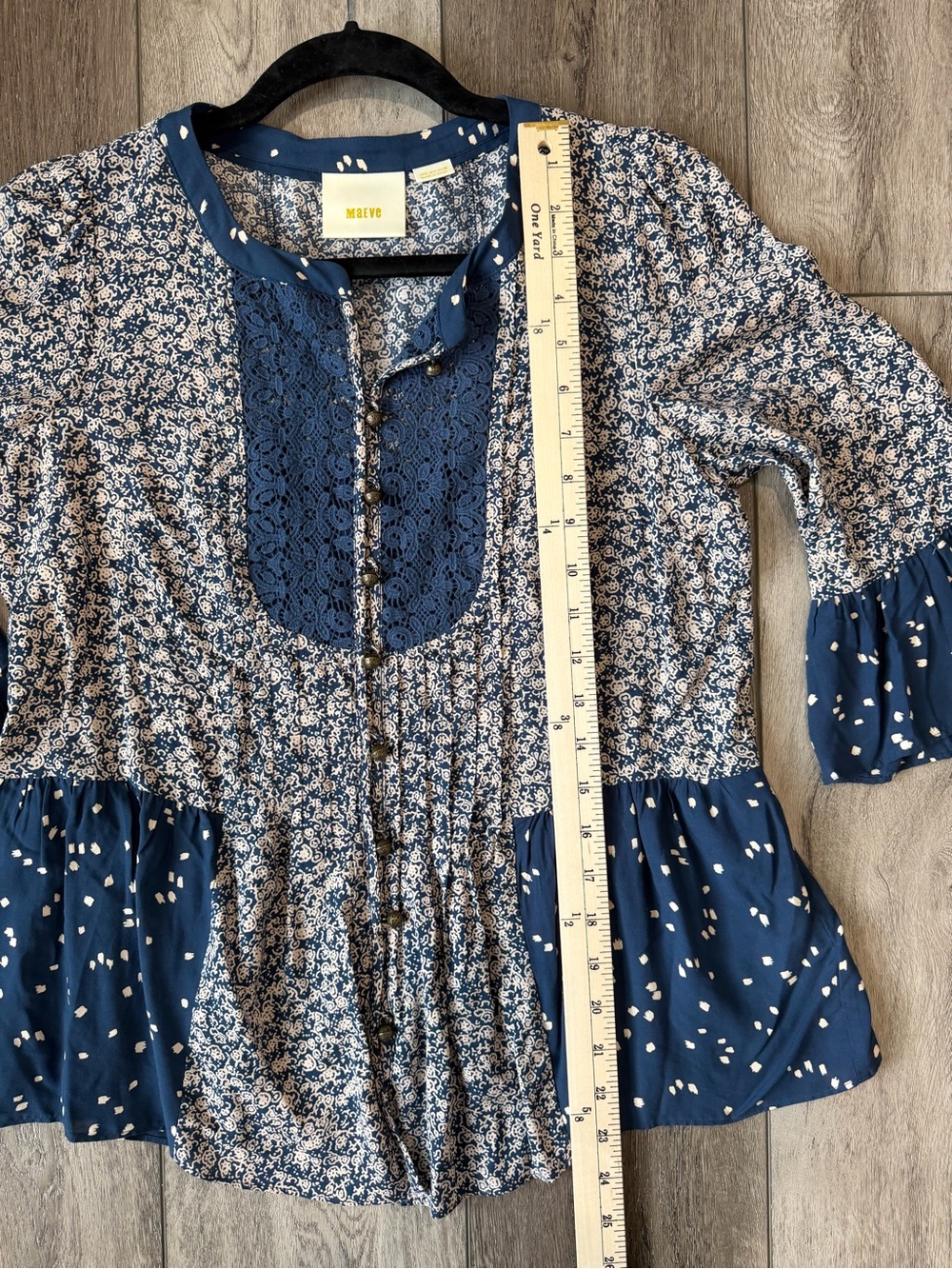 Anthropologie- Maeve Navy Mixed Floral & Dot Button-Up Blouse (0) - Picture 9 of 11